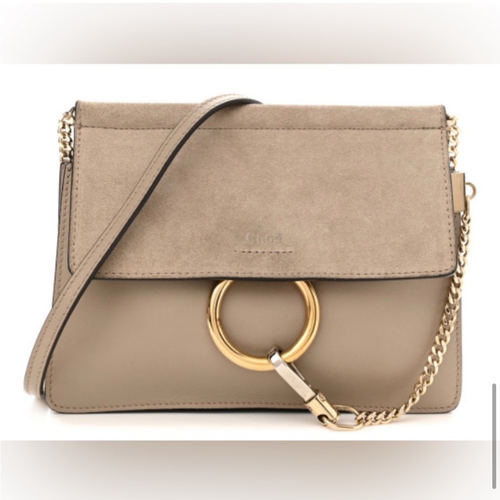 EUC CHLOE Calfskin Suede Mini Chain Faye Shoulder Bag Motty Grey comes with COA